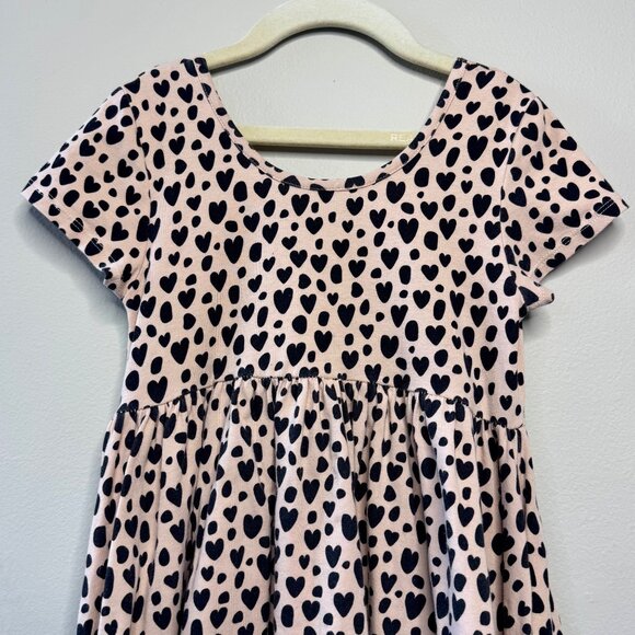 TAYLOR JOELLE Heart Print Dress Girls 7 Black Pink Love Hearts Twirl Cotton Girl - Picture 3 of 5